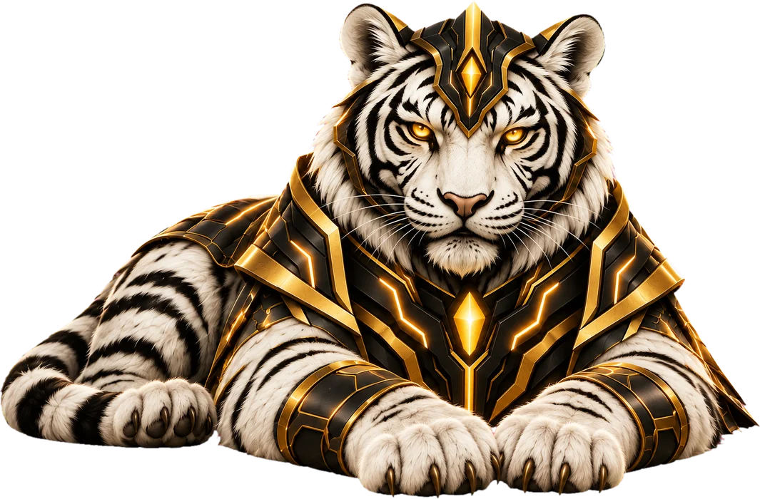 O tigre branco de armadura, guardião do portão